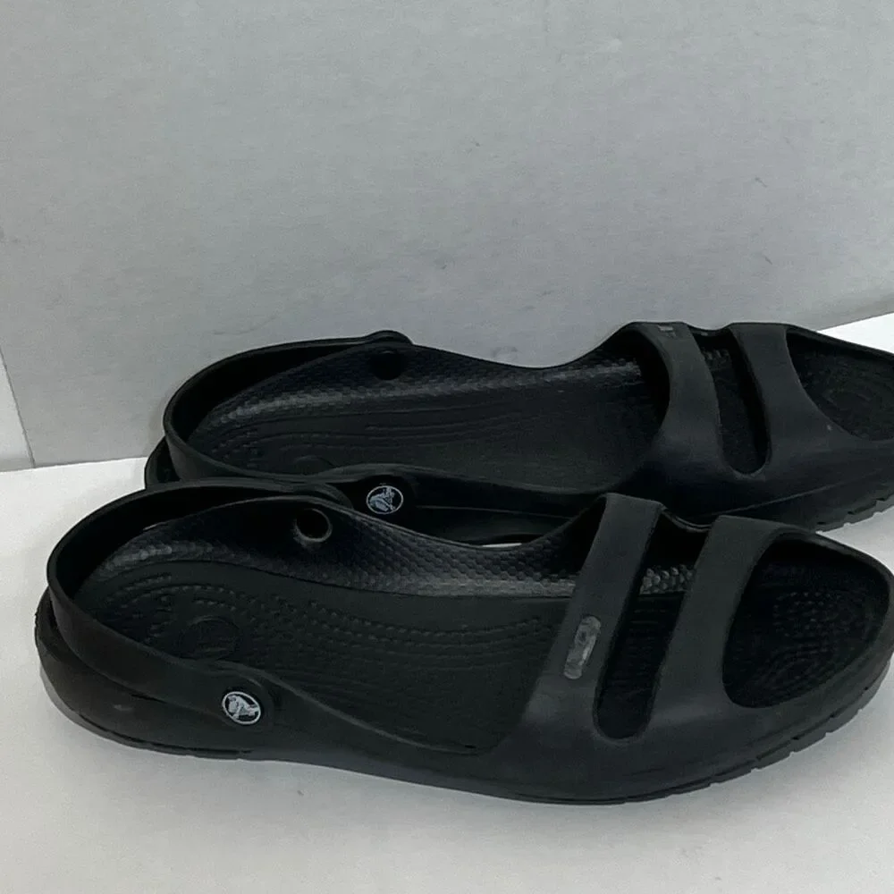 Crocs Cleo II‎ Double Strap Adjustable Sandals Black Womens Size 4 Slides